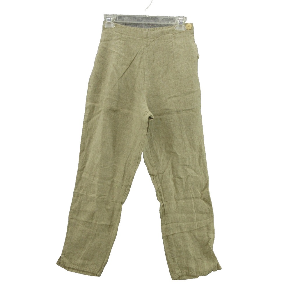 FLAX Designs Linen Pants XS Pedal Pusher Side Button Elastic Waistband New